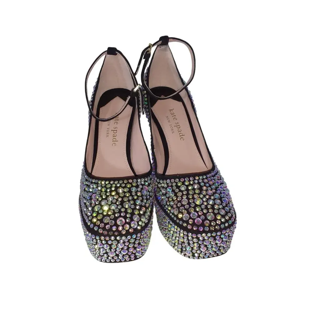 Kate Spade Sparkling Black Gia Pave Platform Pump Size 6.5 B